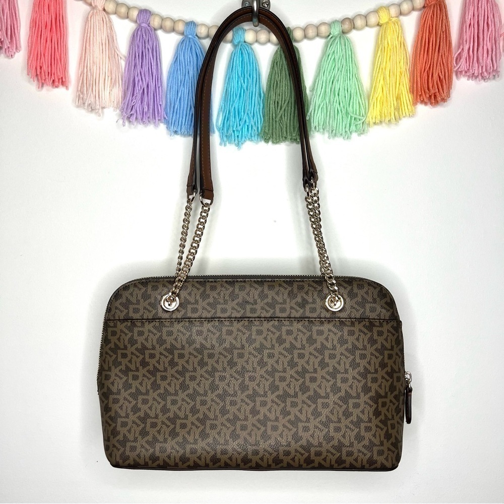 DKNY Madison Satchel Brown Logo Monogram Shoulder Bag Purse - Picture 7 of 17